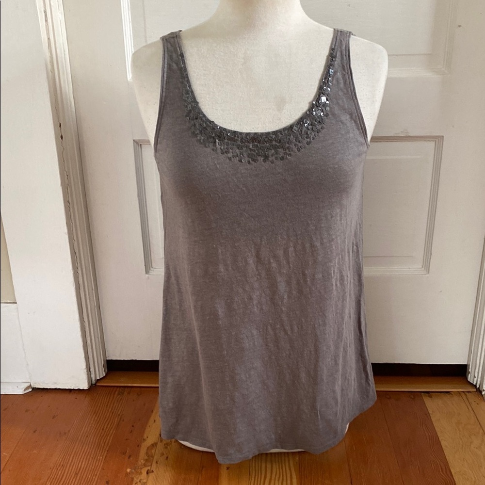 Eileen Fisher Sequined Grey Linen Tank Top Small - Picture 1 of 6